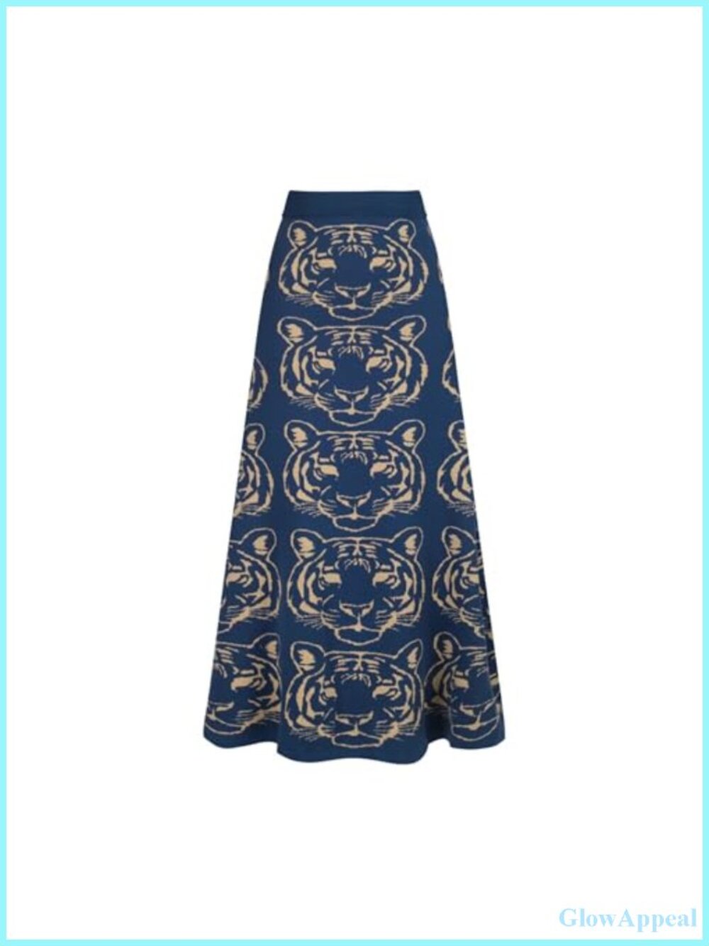 Cotton Knitted Midi Skirt High Waist A-Line Retro Tiger Pattern Casual